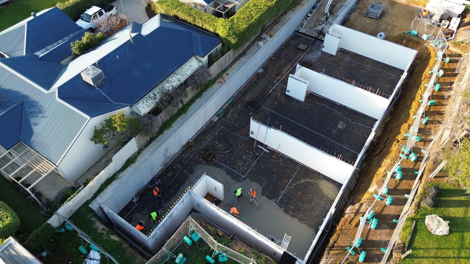 Aerial view of a Barwon Concrete basement and slab project under construction